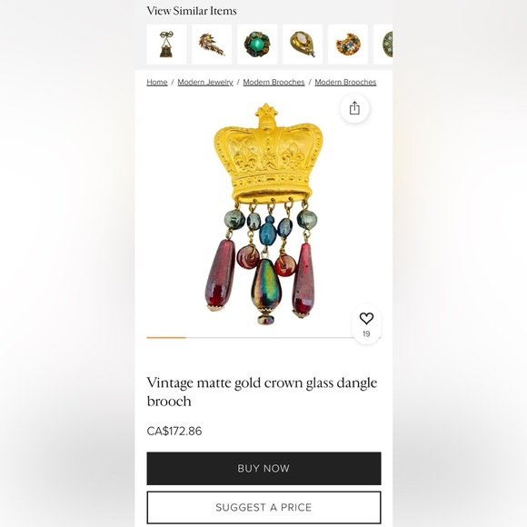 Vintage Crown Statement Brooch With Dangle Glass Beads | Regal Figural Pin - Picture 5 of 6